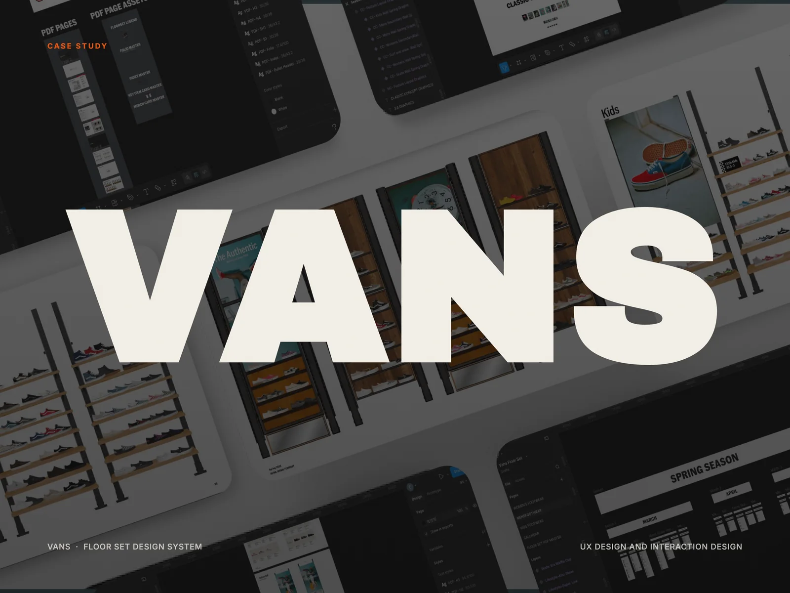 Vans wordmark over Figma artboards of the floor set system under a dark wash