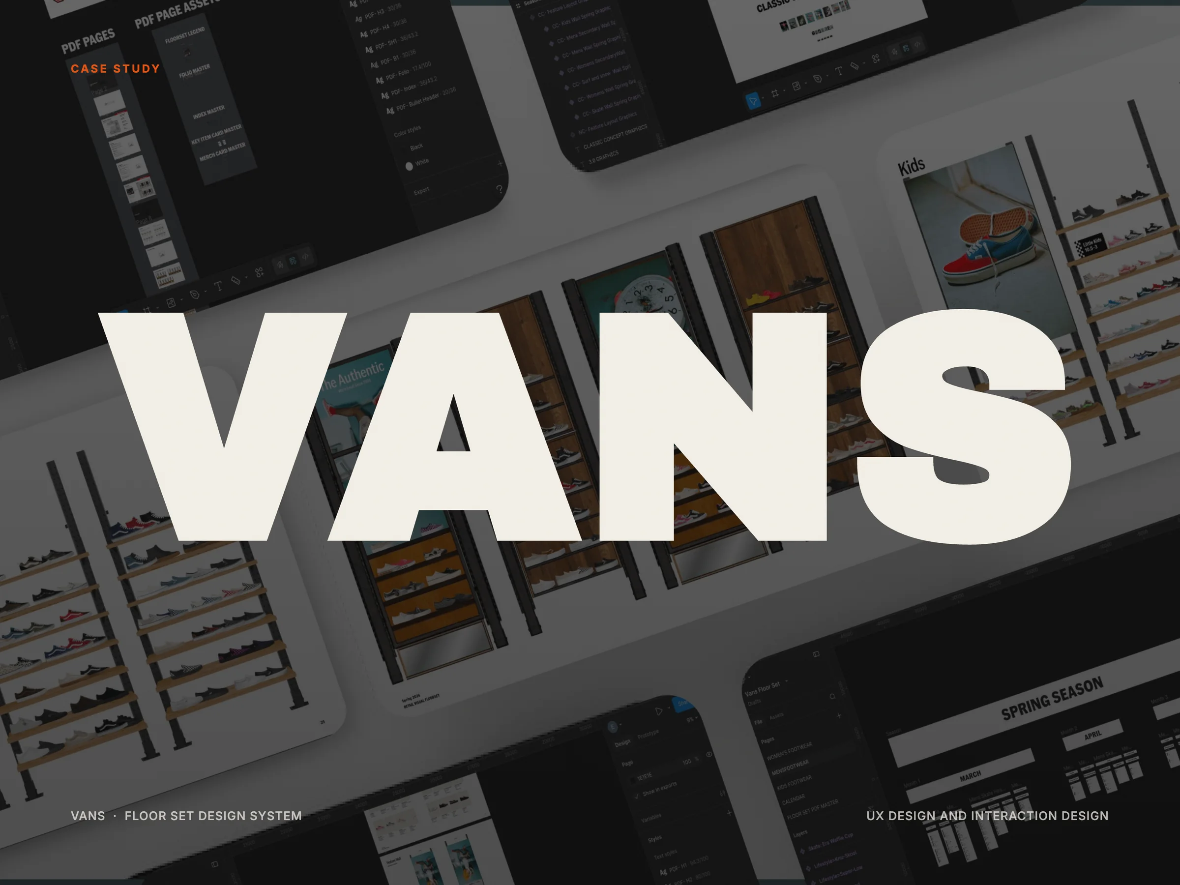 Vans wordmark over Figma artboards of the floor set system under a dark wash